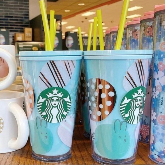 Starbucks | 2020 Blue Pastel Bunny Floral Tumbler | Size 16-ounce - Picture 1 of 7